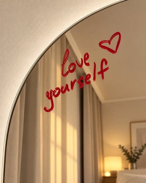 Spiegel mit dem Schriftzug love yourself